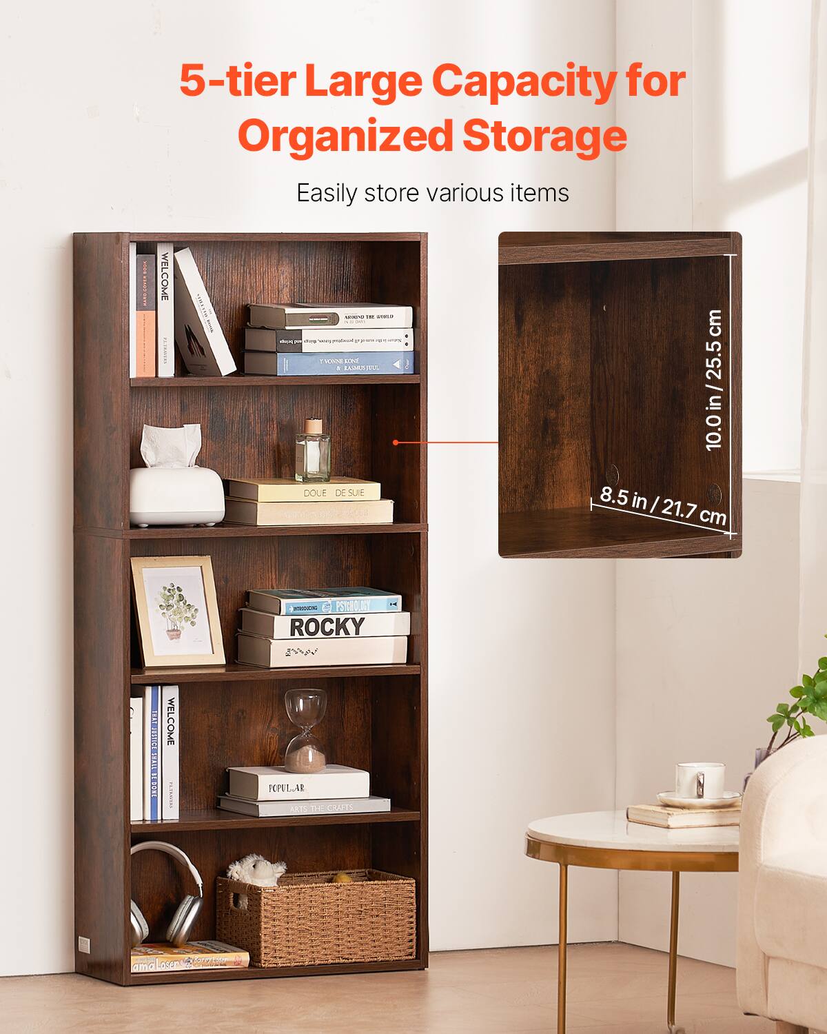 5-tier Large Capacity for Organized Storage Easily store various items

10.0in / 25.5 cm
8.5 in/21.7 cm

WELCOME
ROCKY
JUSTICE
AD TH CRUTS
ama Losen
AUROI

DOLE DE SUE
PSTCROLOGY
RPULAR