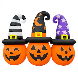 GOOSH Inflatables - GOOSH 6FT Inflatable Trio of Pumpkins with Witch Hats – Light-Up Halloween Yard Decoration - Orange