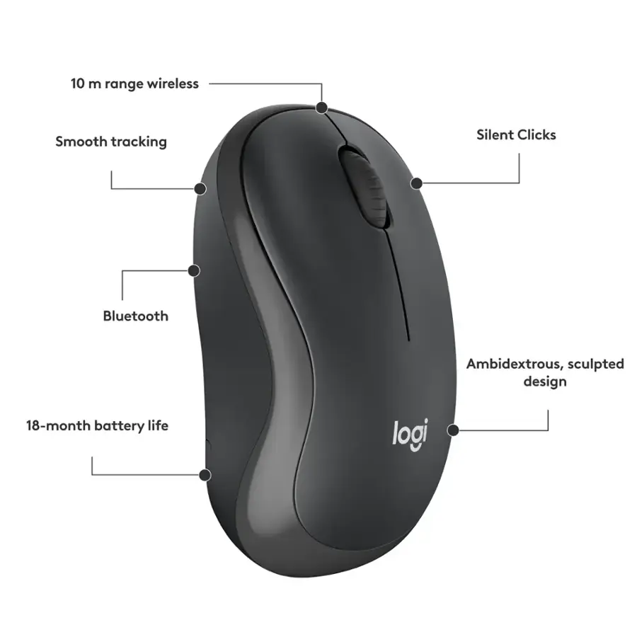 Logitech M240 Silent Bluetooth Wireless Optical Ambidextrous Mouse ...