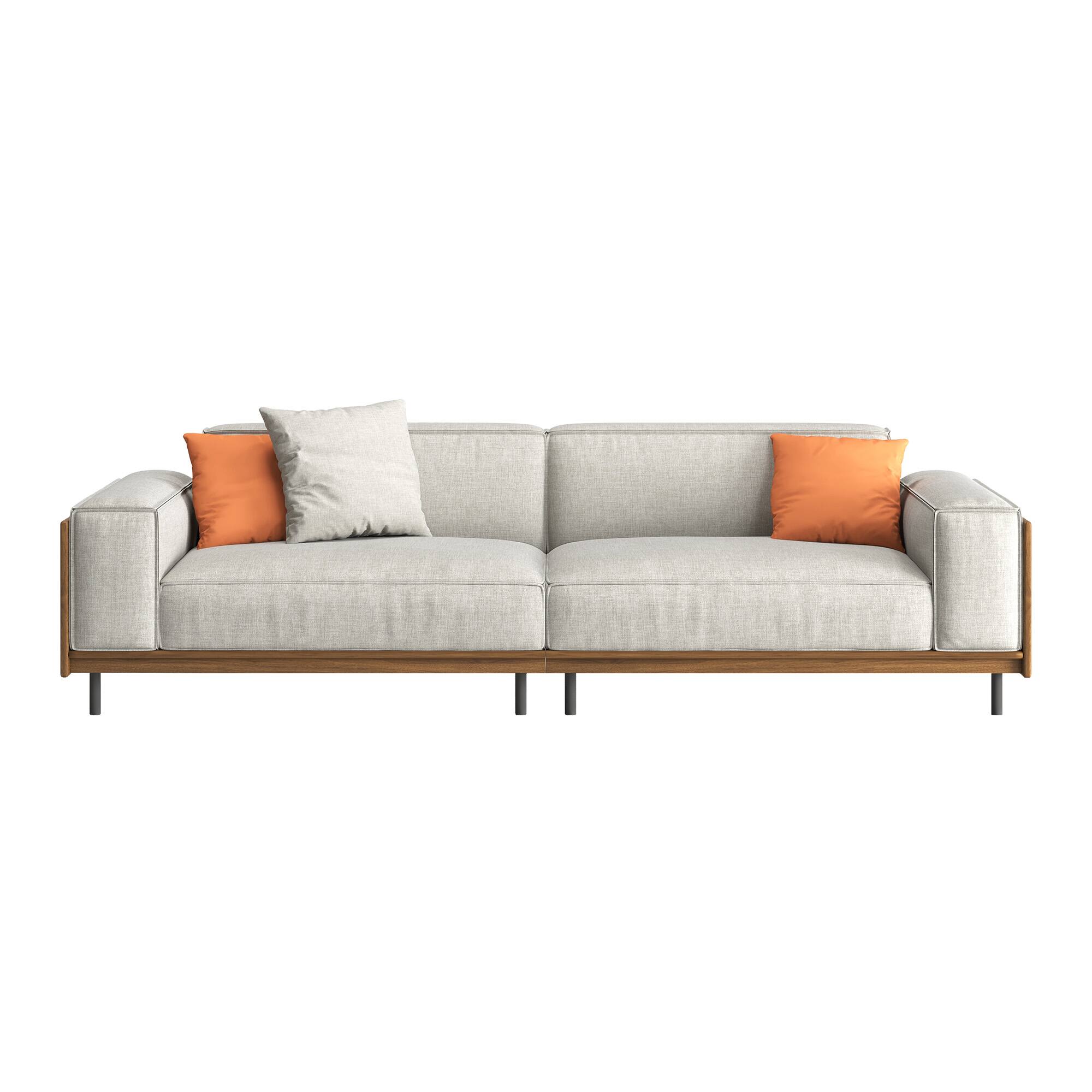 Alt View 4. luck idea - Modern Fabric Sofa with Solid Wood Frame, Breathable Cotton-Linen Upholstery, High-Density Foam Cushions, Metal Legs - Gray 3-Seat.
