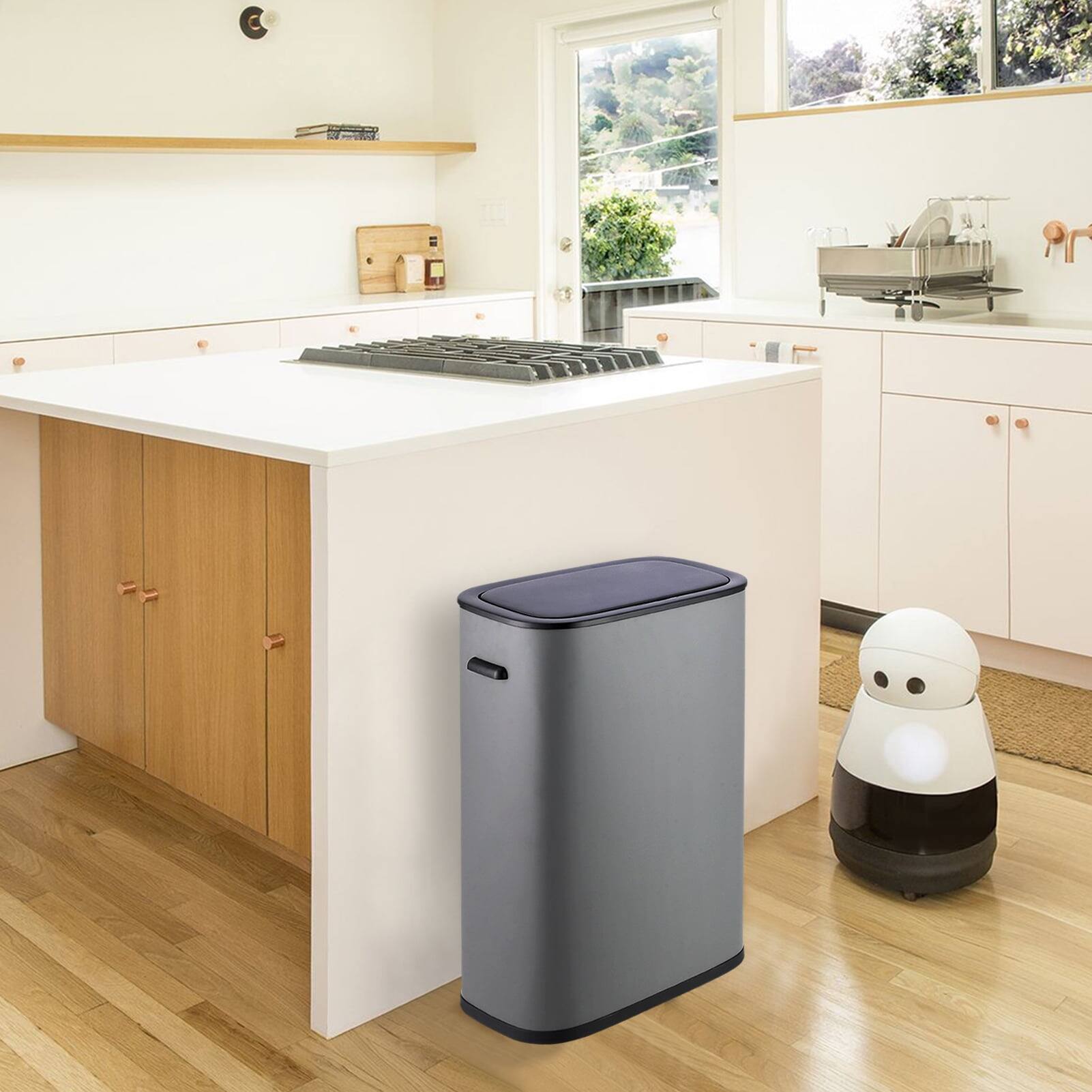 Alt View 4. Homhougo - 13 Gallon Automatic Trash Can with Lid, Smart Motion Sensor Bin for Bedroom, Bathroom, Kitchen, Office - Grey.