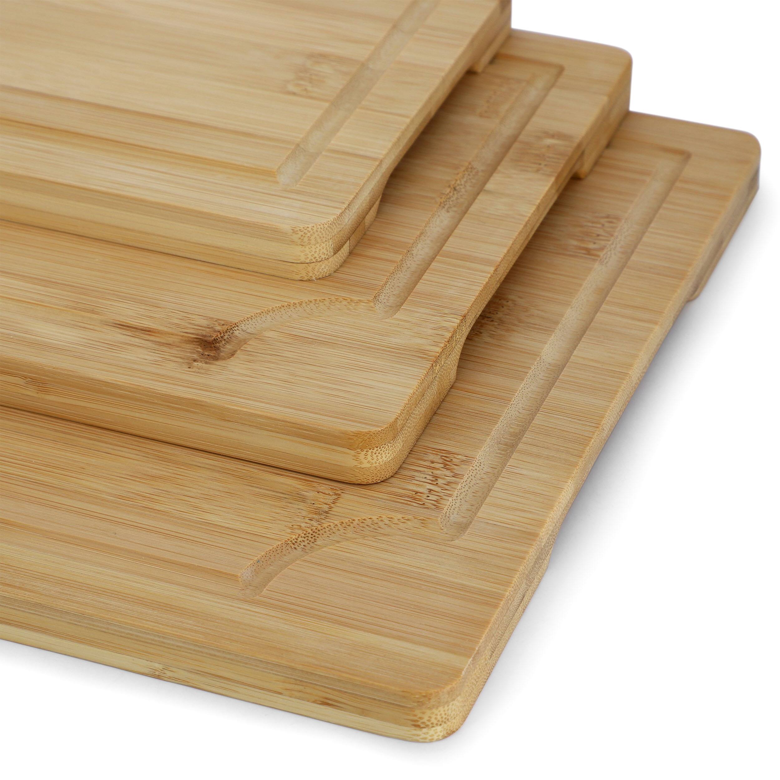 Alt View 4. MegaChef - MegaChef 3 Piece 9 Inch, 12 Inch, and 15 Inch Bamboo Wood Cutting Board Set with Juice Grooves - Brown.