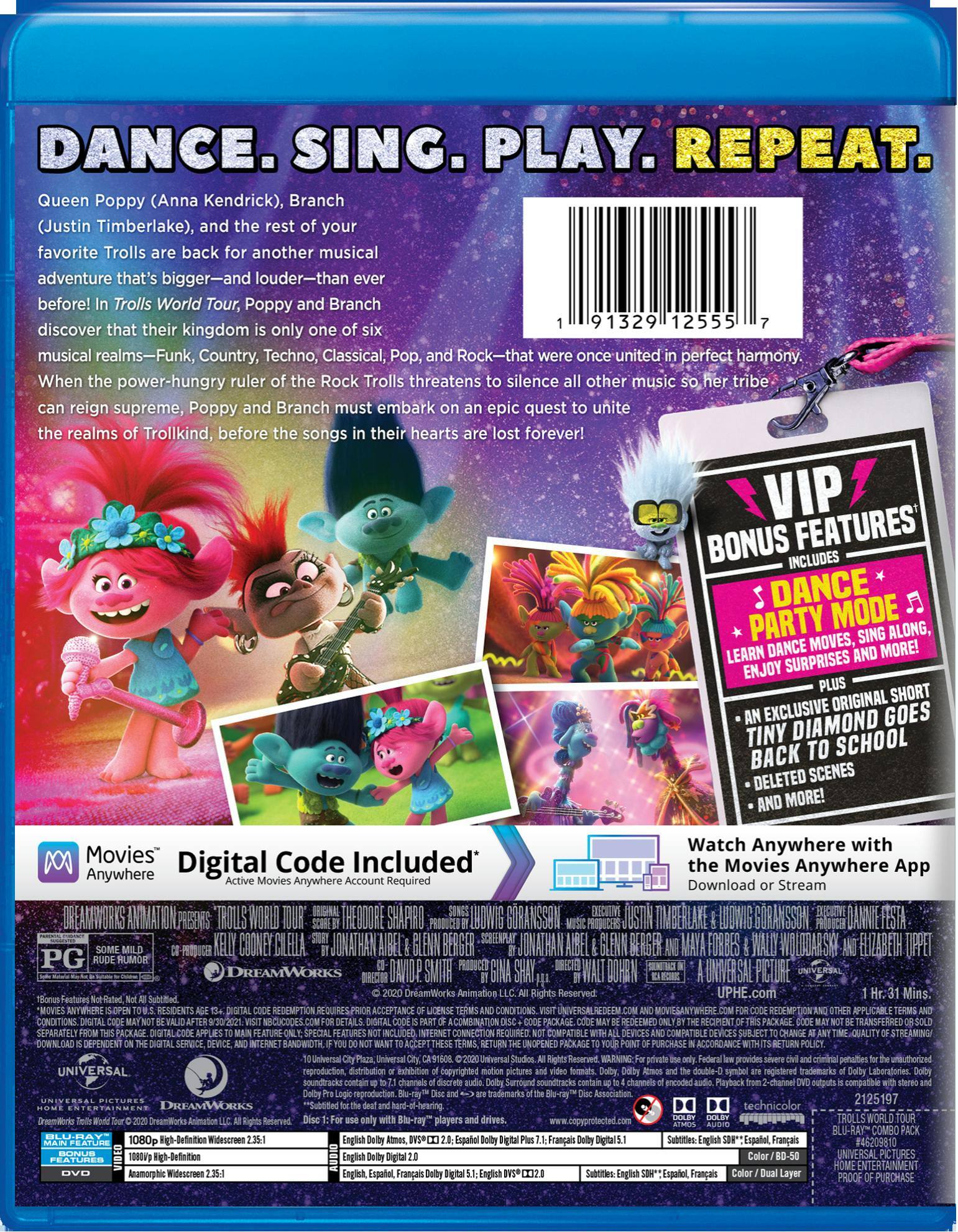 Angle. Trolls World Tour (Dance Party Edition DVD + Digital) [Blu-ray].
