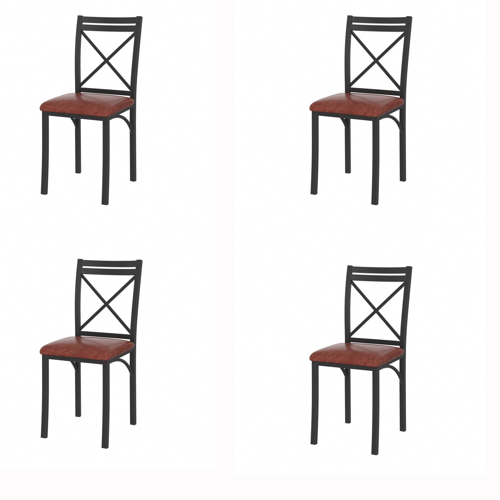 Vecelo - Set of 4 Upholstered Dining Chairs - High Back Ergonomic Leather Side Chairs with 350lb Capacity, Waterproof Cushions - Brown