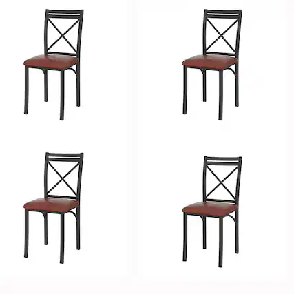 Front. Vecelo - Set of 4 Upholstered Dining Chairs - High Back Ergonomic Leather Side Chairs with 350lb Capacity, Waterproof Cushions - Brown.