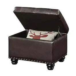 FurniFact - Storage Ottoman Footrest Chair in Brown Faux Leather - Espresso Faux Leather