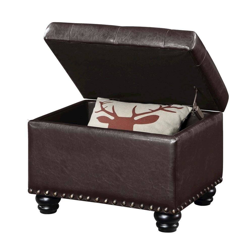 Front. FurniFact - Storage Ottoman Footrest Chair in Brown Faux Leather - Espresso Faux Leather.