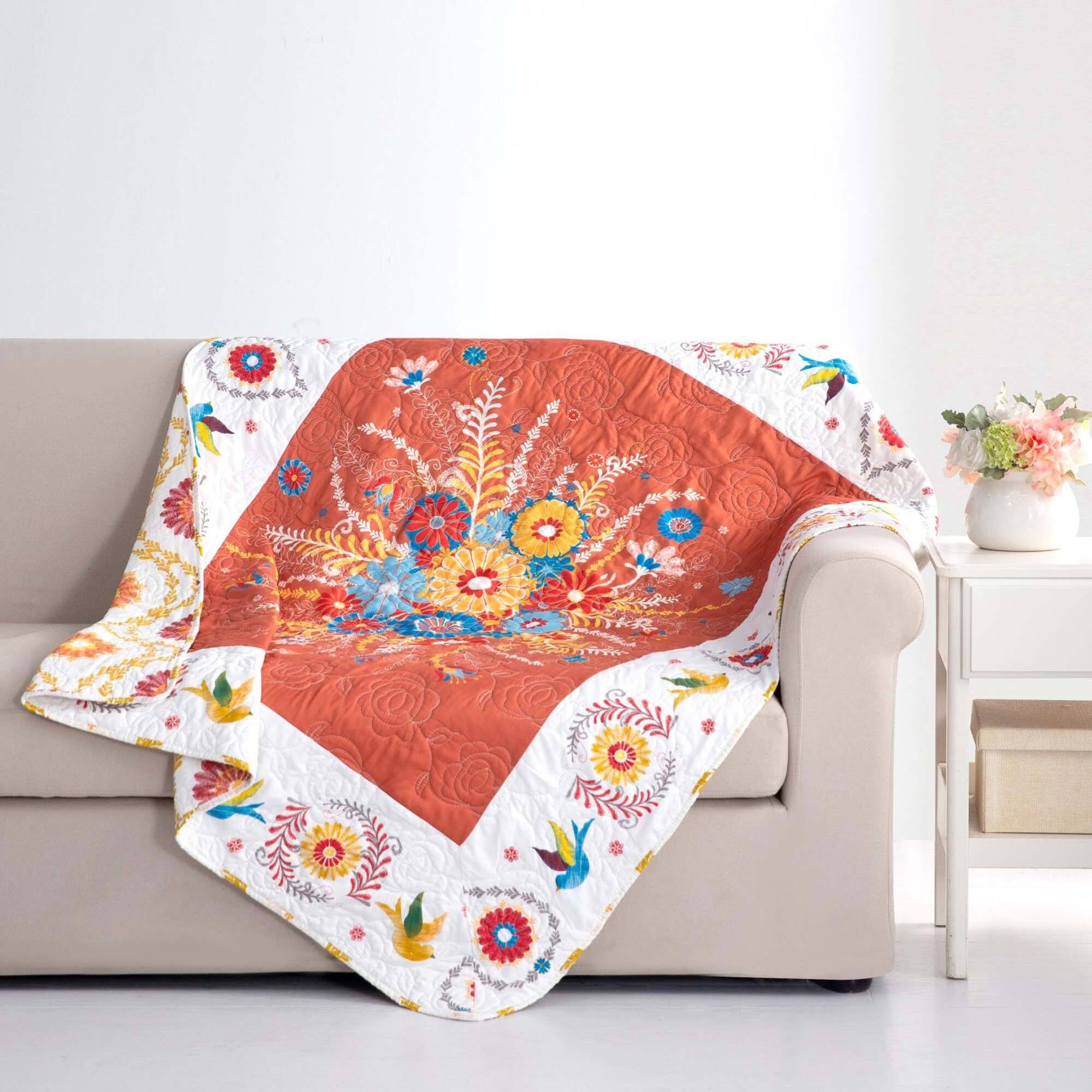 Front. Barefoot Bungalow - Barefoot Bungalow Topanga Throw Blanket Reversible Floral Print Two Looks in One 50" x 60" Multicolor - Multicolor.
