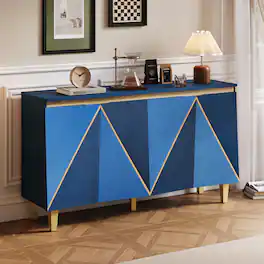 Lirago - 60 Inch Retro Buffet Cabinet with 4 Doors Dimensional Effect and Adjustable Shelves for Dining Room Kitchen Living Room - Blue
