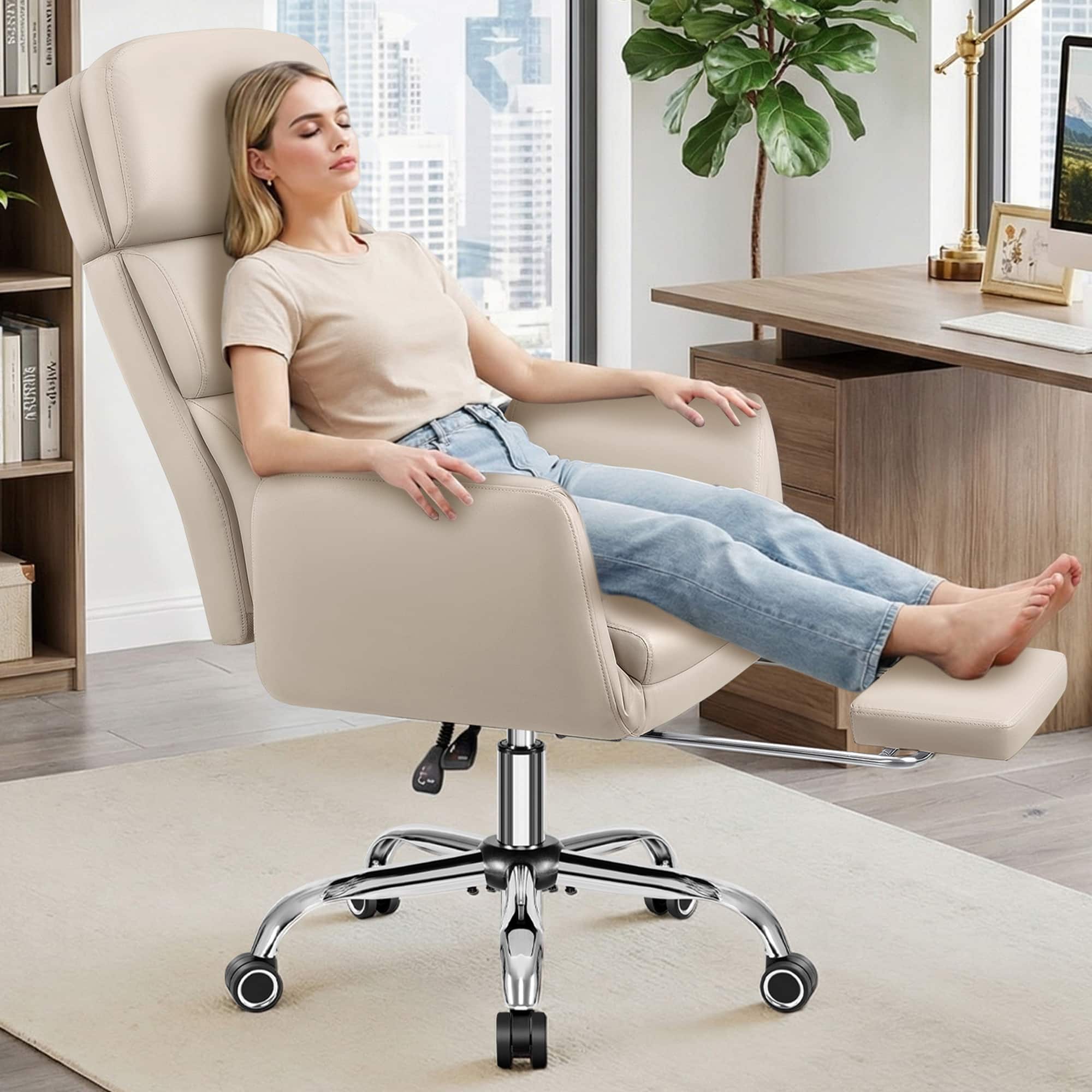 KERDOM Big Tall Office Chair with Reversible Arm, PU Leather