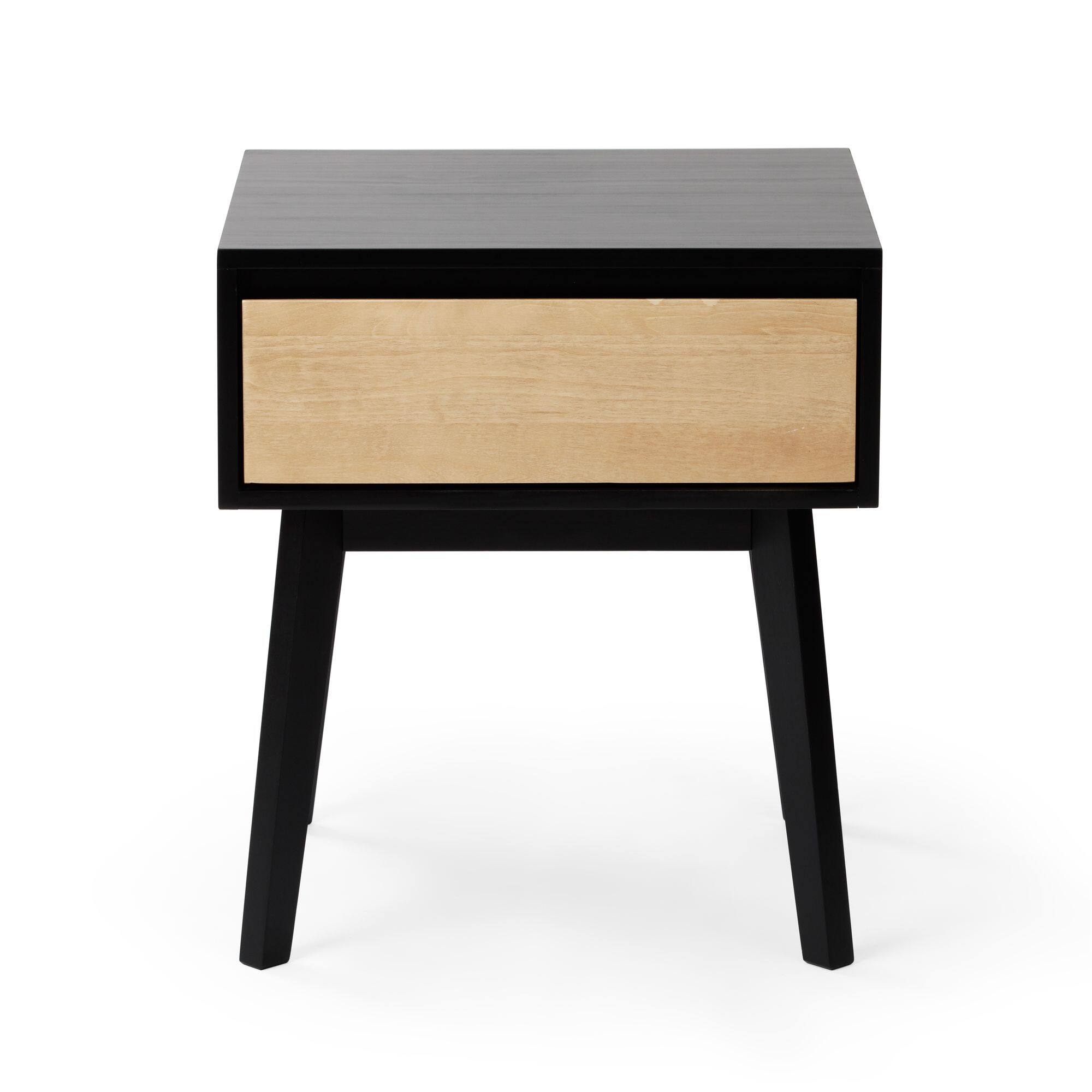 Alt View 3. Plank+Beam - Scandinavian Nightstand with 1 Drawer, Black/Blonde - Black/Blonde.
