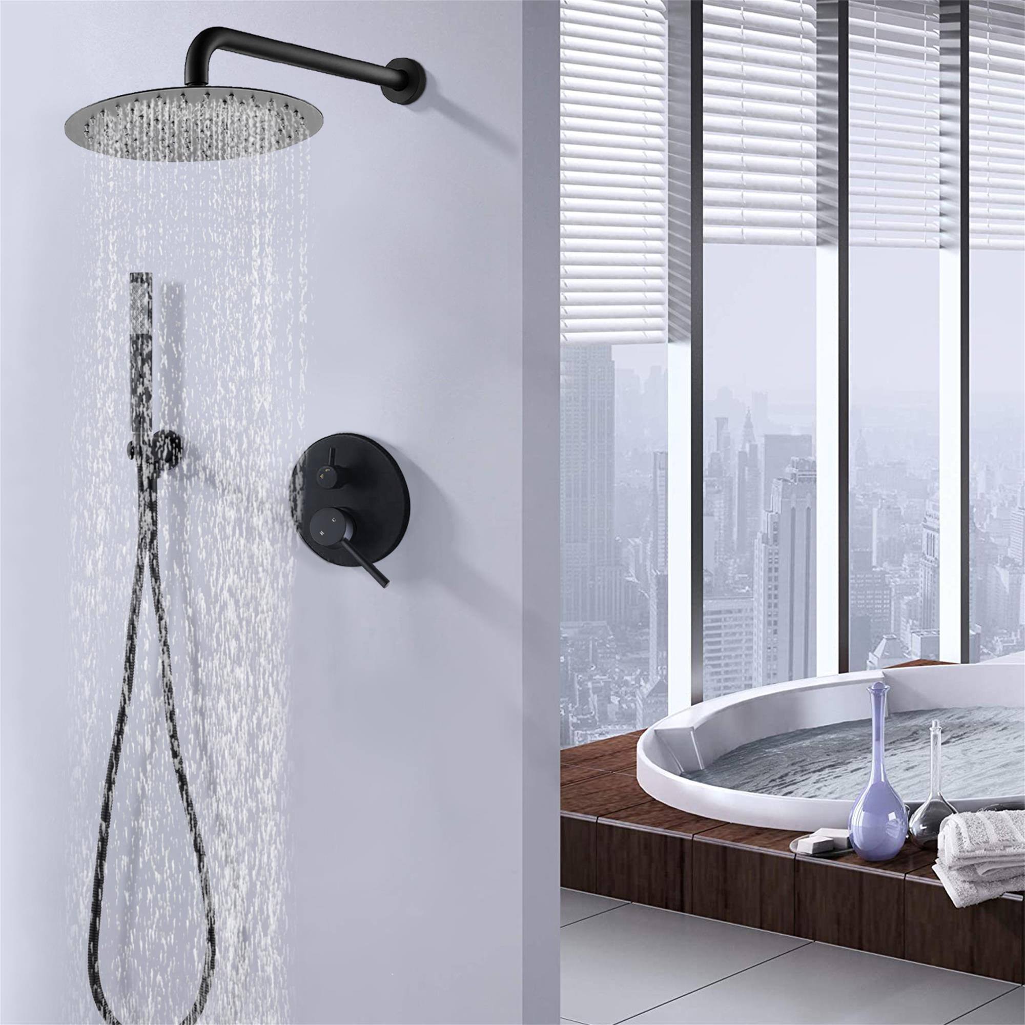 Alt View 2. Boyel Living - 10" Matte Black Round Rain Shower head and Handheld Shower Head Set - Matte Black.