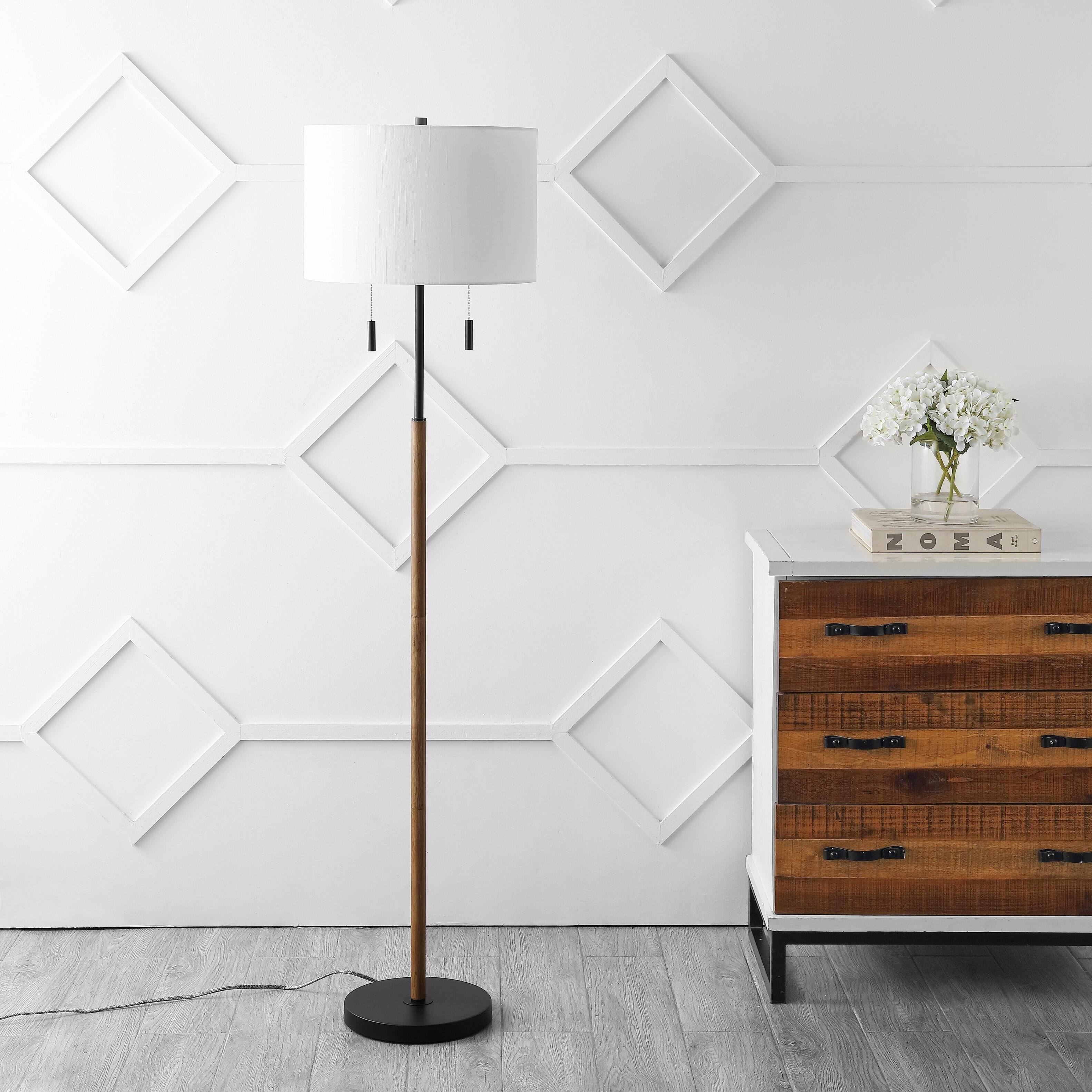 Alt View 4. Jonathan Y - Maude 61" Rustic Farmhouse Iron Candlestick Pull Chains LED Floor Lamp, Brown Wood Finish/Black - Brown Wood Finish/Black.