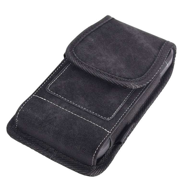 Alt View 2. LUXMO - LUXMO Large Horizontal Universal Phone Pouch with Dual Card Slots - Black Denim Fabric - Black.