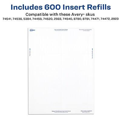 Includes 600 Insert Refills  
Compatible with these Avery skus:  
74541, 74536, 5384, 74459, 74520, 2922, 74540, 8780, 8781, 74471, 74472, 2923