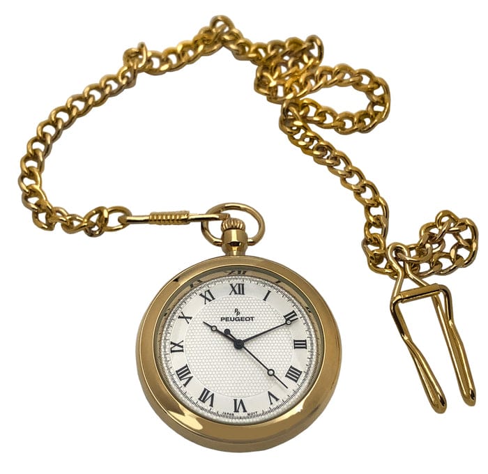 Peugeot - Men's 14K Plated Vintage Pocket Watch with Chain - Gold