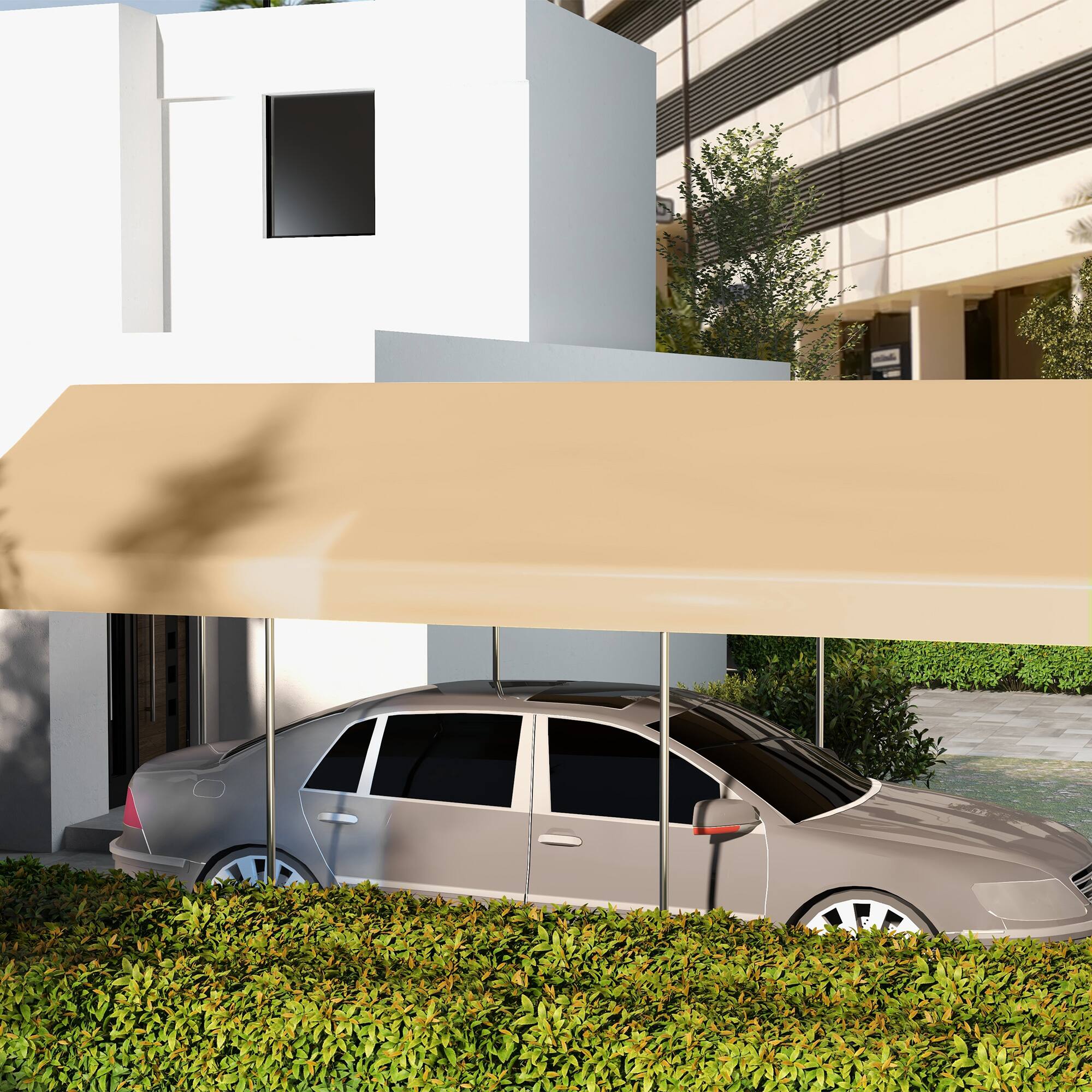 Alt View 4. Outsunny - 20' x 10' Carport Replacement Top Canopy Cover for Model 84C-207WT or 84C-386V00WT, Waterproof - Beige.