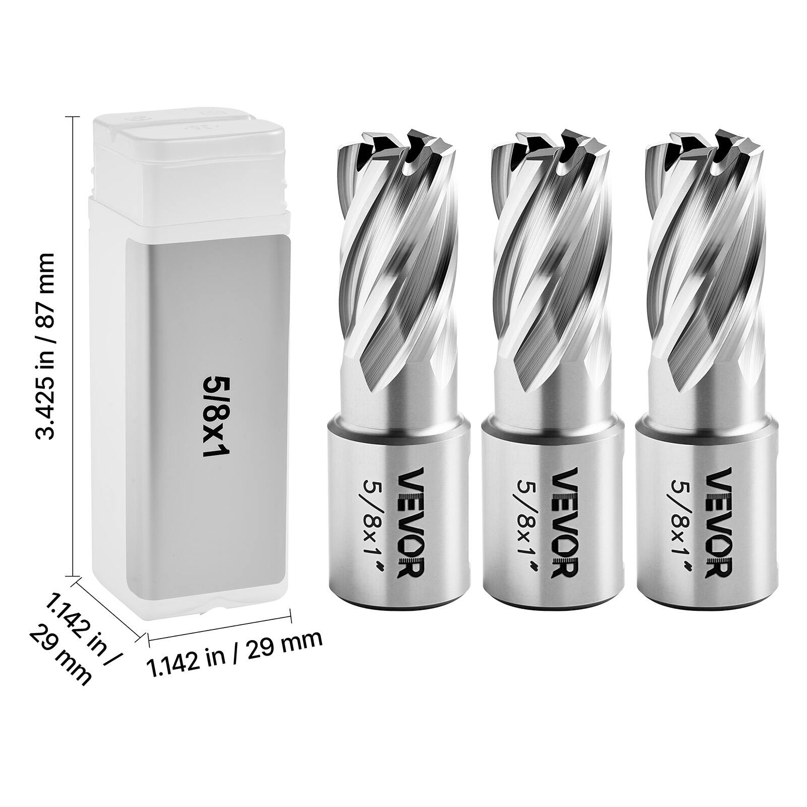 5/8x1"  
3.425 in / 87 mm  
1.142 in / 29 mm  
VEVOR