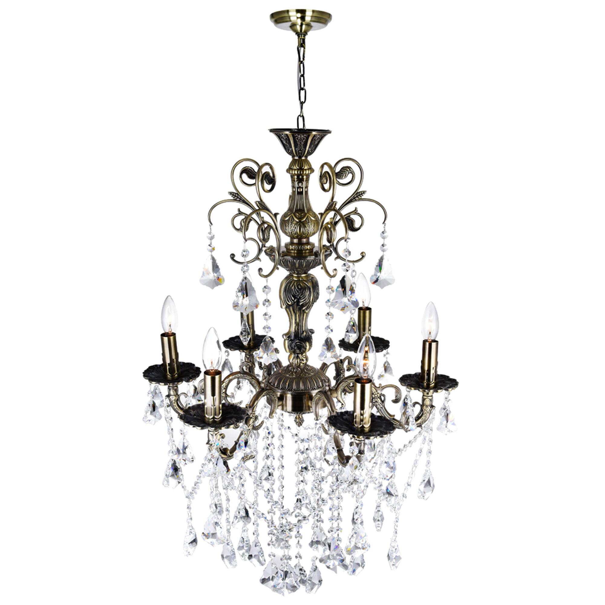 Angle. CWI Lighting - Brass 6 Light Up Chandelier With Antique Brass Finish - Antique Brass.