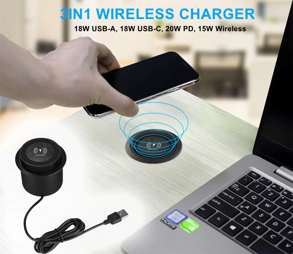 3IN1 WIRELESS CHARGER  
18W USB-A, 18W USB-C, 20W PD, 15W Wireless