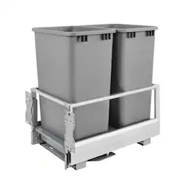 Rev-A-Shelf - Double Pullout Kitchen Trash Can 50 qt., 5149-2150DM-217 - Silver