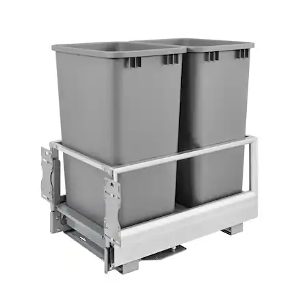 Front. Rev-A-Shelf - Rev-A-Shelf Double Pullout Kitchen Trash Can 50 qt., Silver, 5149-2150DM-217 - Silver.