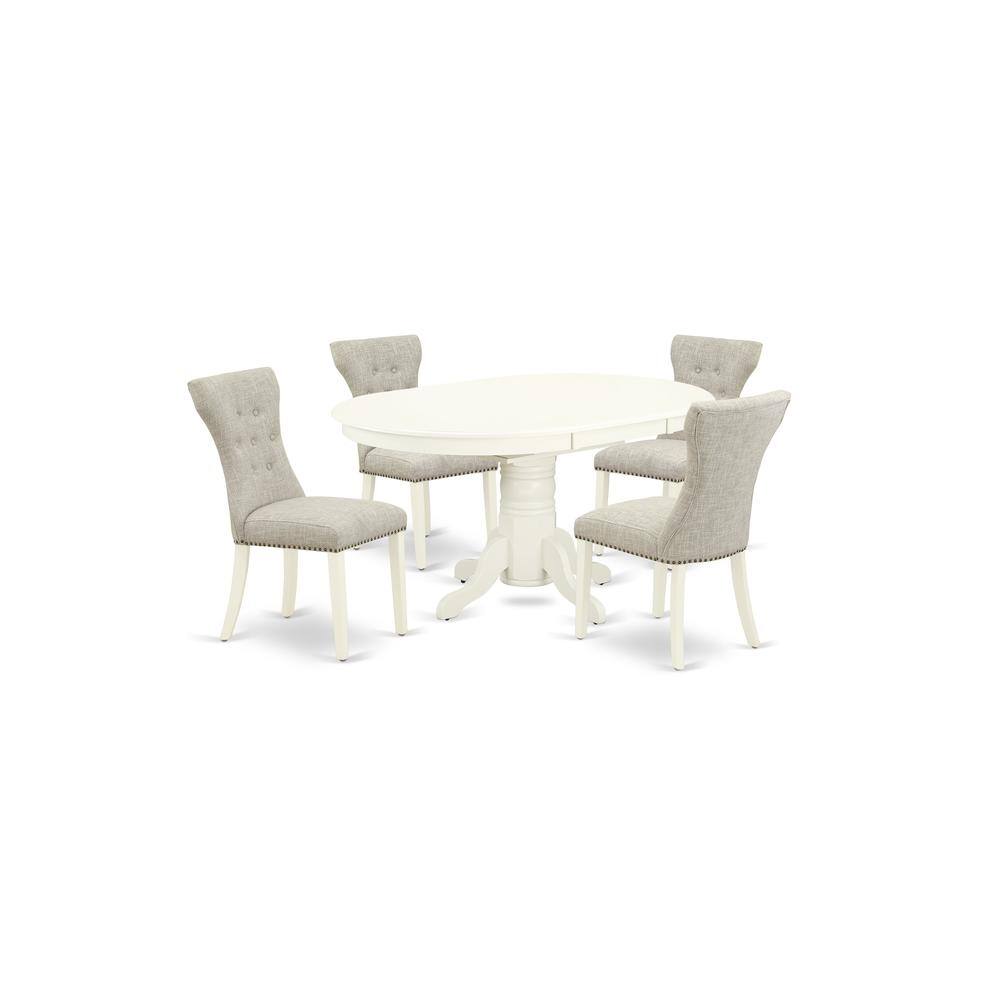 Back. East West Furniture - Dining Room Set Linen White - Brown.