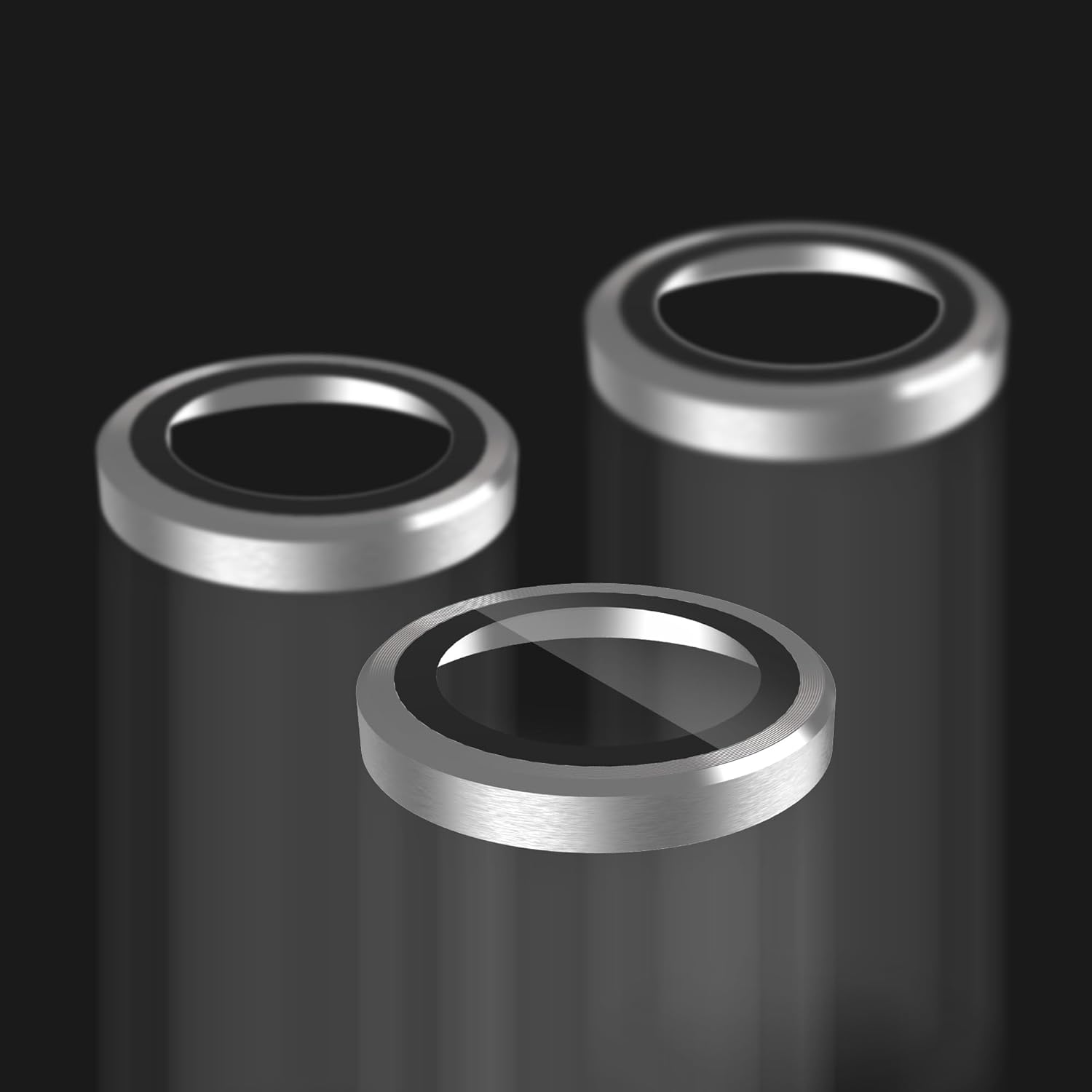 Angle. BodyGuardz - BodyGuardz Metallic Silver Pure 3 Tempered Glass Camera Protector - iPhone 15 Pro/15 Pro Max - Silver.