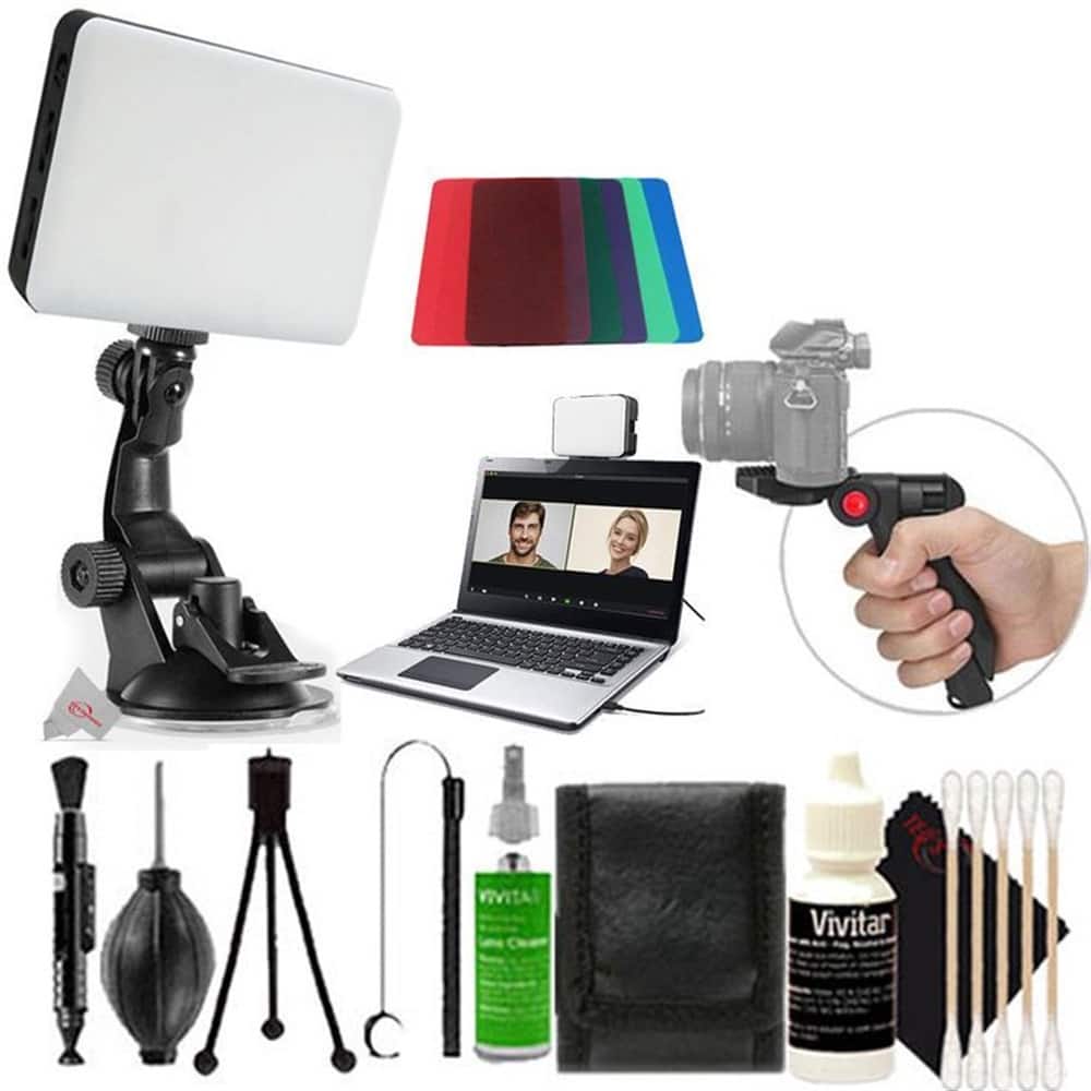 Vivitar - 120 Led Video Conference Lighting Kit Suction Cup Mount for Laptops and Monitors, Pistol Grip Tripod, CleaningKit