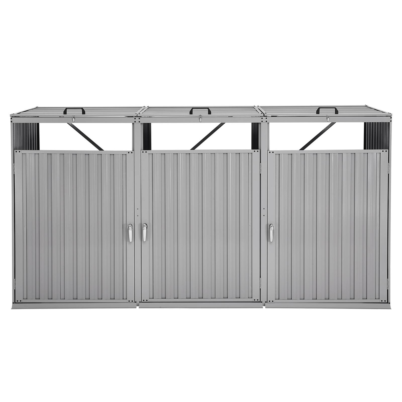 Alt View 5. VEVOR - Trash Can Storage, 3 x 52.79 Gal Trash Bin Storage Shed Outdoor, Galvanized Steel Horizontal Storage Cabinet Waterproof - Light Grey.