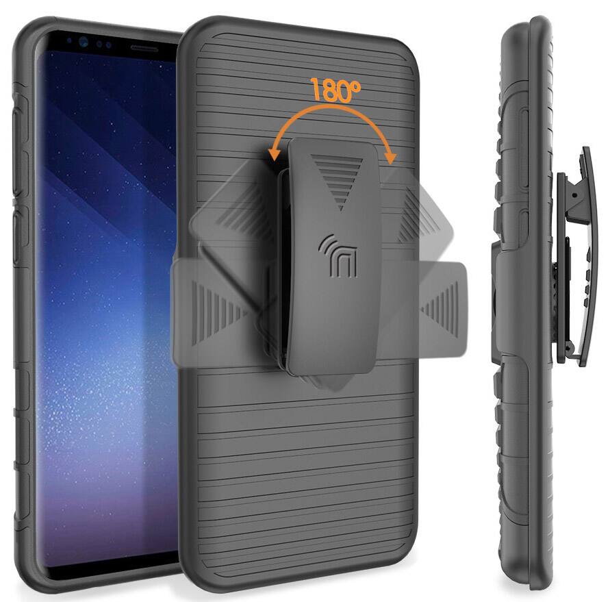 Alt View 2. Nakedcellphone - Combo for Samsung Galaxy S9 Plus - Ring Grip/Stand Case and Belt Clip Holster - Black.