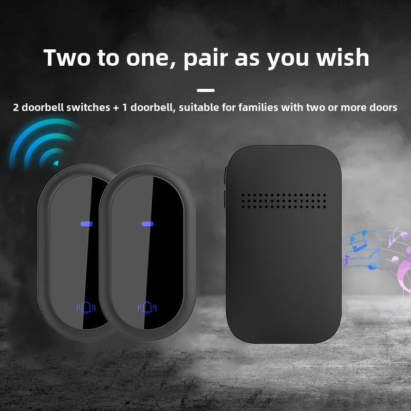 Two to one, pair as you wish

2 doorbell switches + 1 doorbell, suitable for families with two or more doors