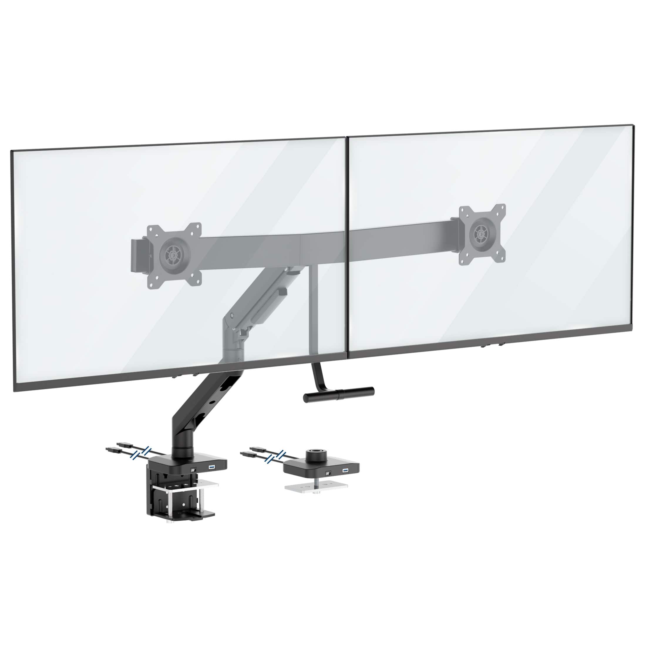 Mount-It! - Dual Monitor Desk Mount with Crossbar, Gas Spring Arms, USB-C, Fits 17-32 Inch Screens - Black