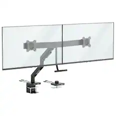 Front. Mount-It! - Dual Monitor Desk Mount with Crossbar, Gas Spring Arms, USB-C, Fits 17-32 Inch Screens - Black.