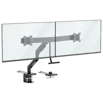 Front. Mount-It! - Dual Monitor Desk Mount with Crossbar, Gas Spring Arms, USB-C, Fits 17-32 Inch Screens - Black.