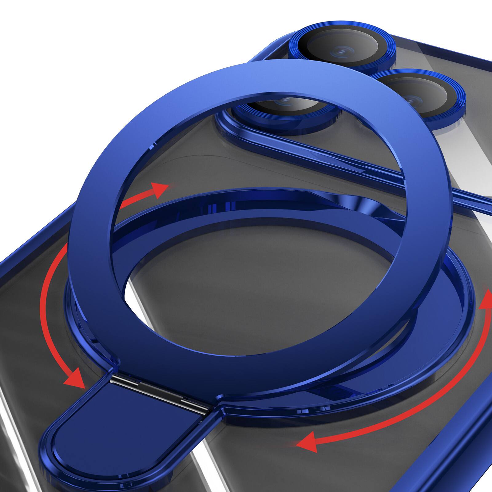 Back. Dteck - Dteck MagSafe Compatible Case for Apple iPhone 17 Pro Max with Plating Ring Stand Lens Protection Cover - Darkblue.