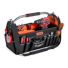 Front. VEVOR - Tool Bag, 16.1 Inch, 33-Pocket Open Top Tool Tote, Electrical Maintenance Toolbox Organizer Storage with Handle - Black;Orange.
