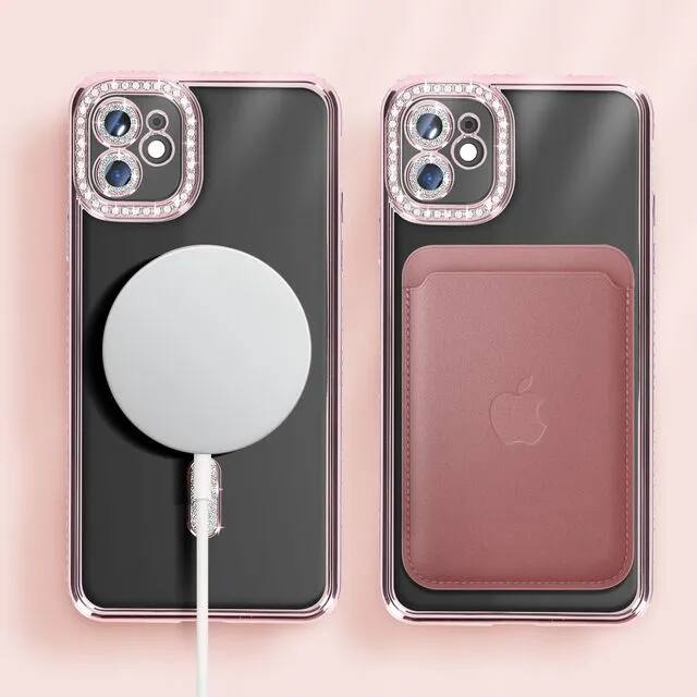Alt View 1. Entronix - Entronix Magnetic Case for iPhone 11 - Clear Back with Luxury Rhinestones - Rose.
