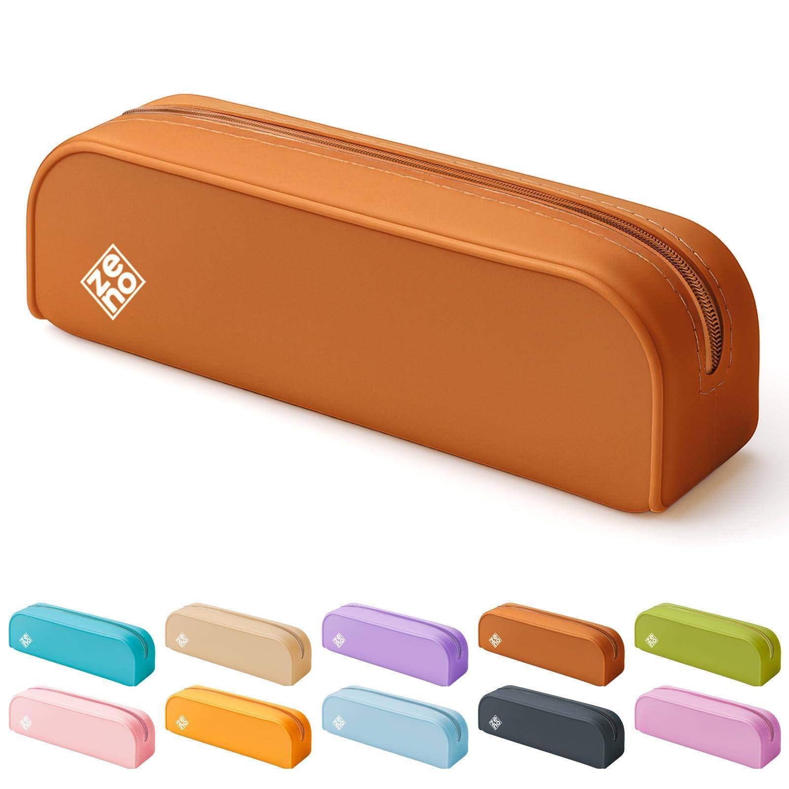 Front. Dapper Styles - Silicone Pencil Case - Aesthetic Pouch For Women & Teens Cute Pen Makeup Bag Travel Stationary Organizer Box Terracot... - Pink Reef.