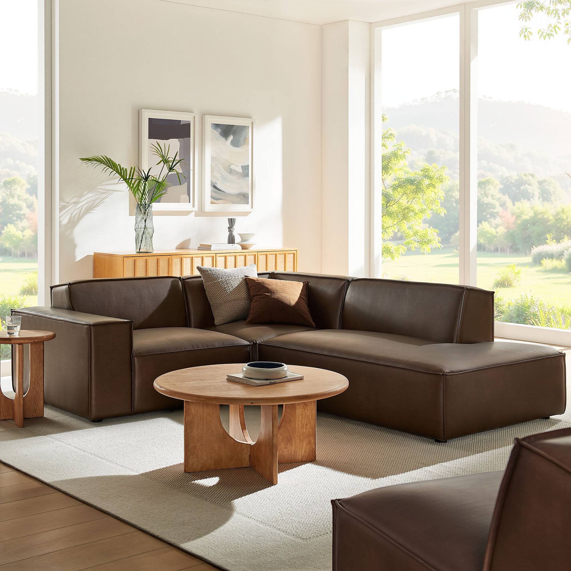 Alt View 7. Modway - Restore 3-Piece Vegan Leather Modular L-Shaped Sectional Sofa by Modway - Espresso.