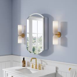 WELLFOR - 20 in. W x 32 in. H Oval Aluminum Tri-View Medicine Cabinet with Mirror, Blum Hinge, Adjustable Shelves - Silver
