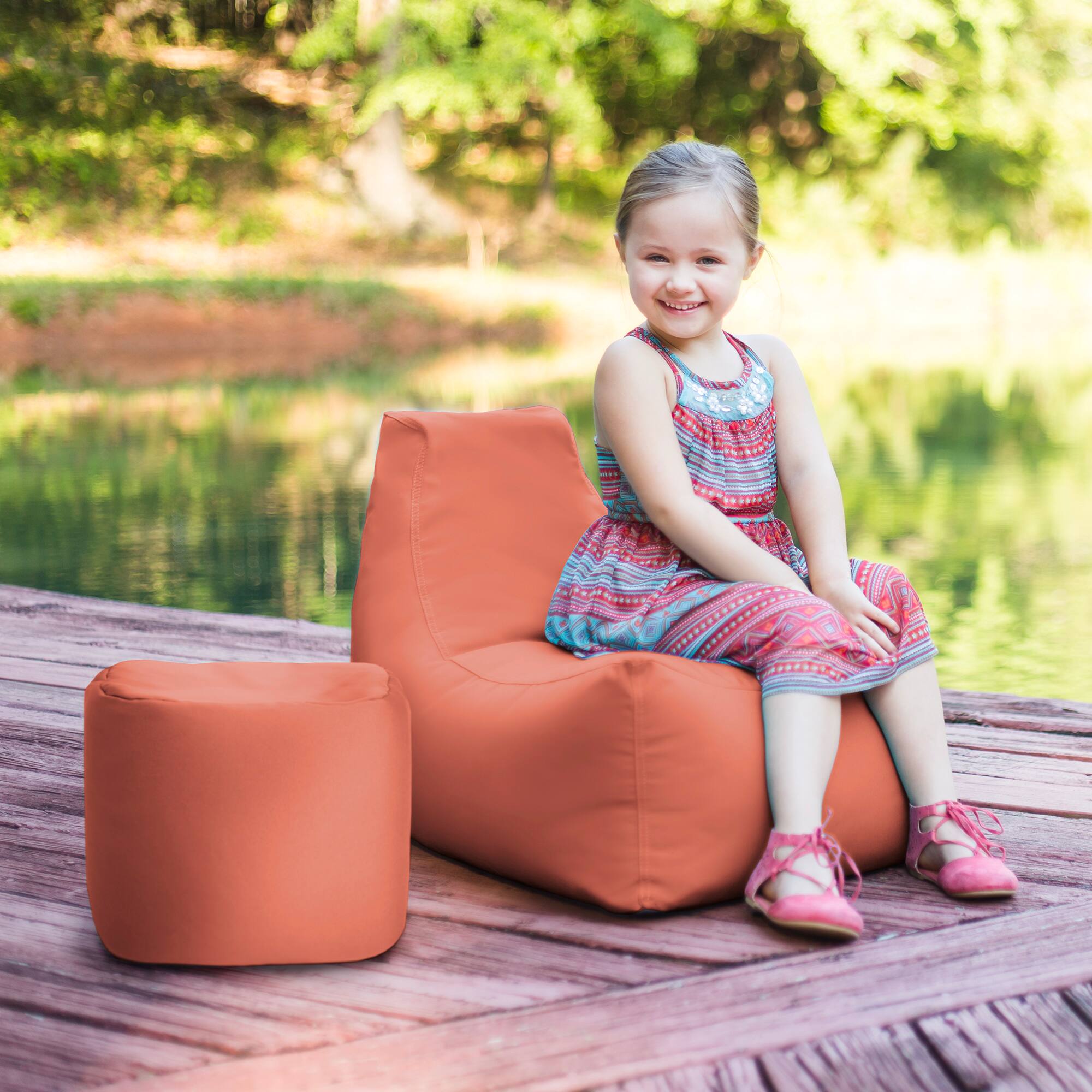 Left. Jaxx - Jaxx Juniper Jr Outdoor Kids Bean Bag Chair / Childrens Garden Chair, Flamingo - Flamingo.