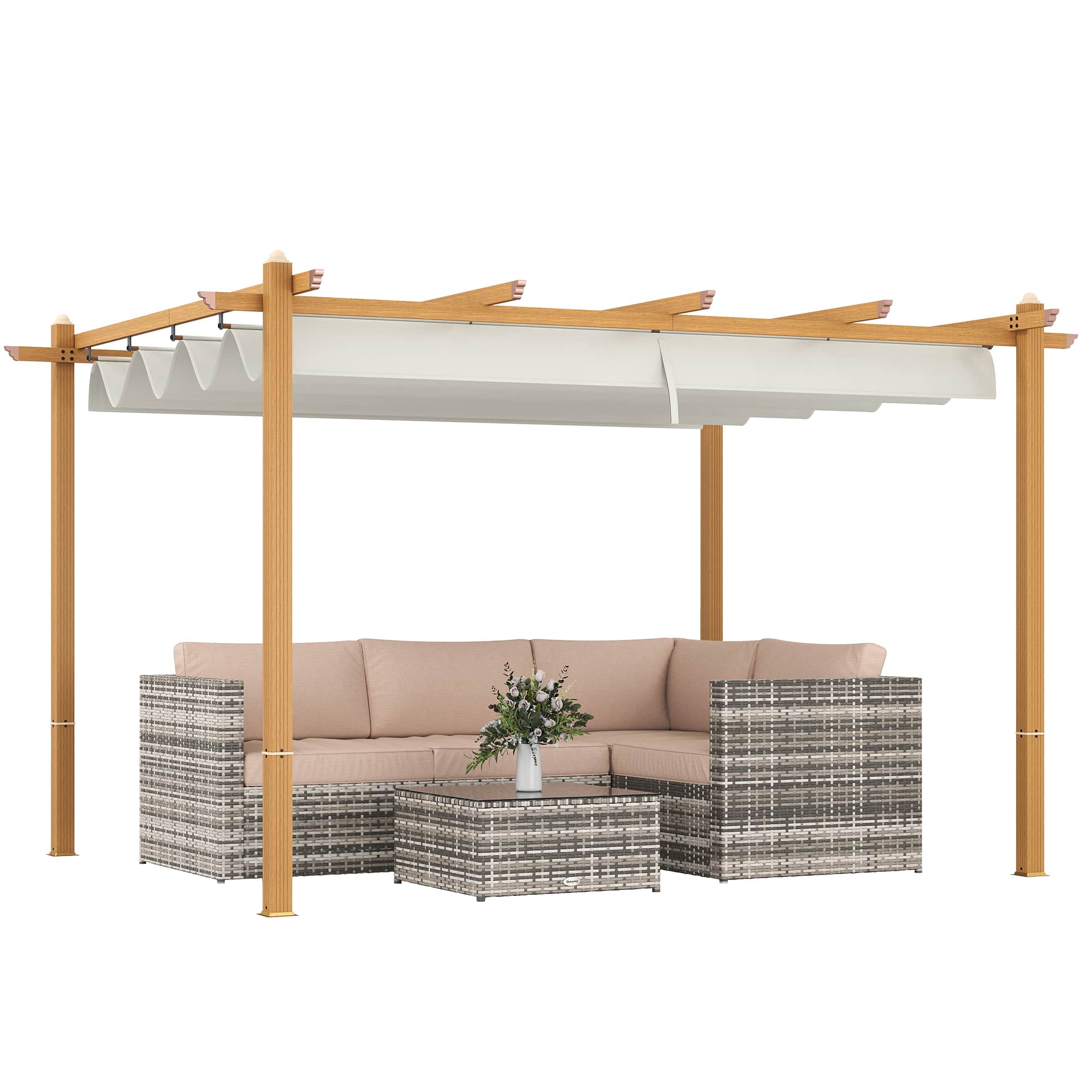 Outsunny - 10' x 12' Retractable Pergola Canopy, Wood Grain Aluminum Pergola, Outdoor Sun Shade Shelter for Grill, Garden, Patio - Cream White price history on PriceWatchPro