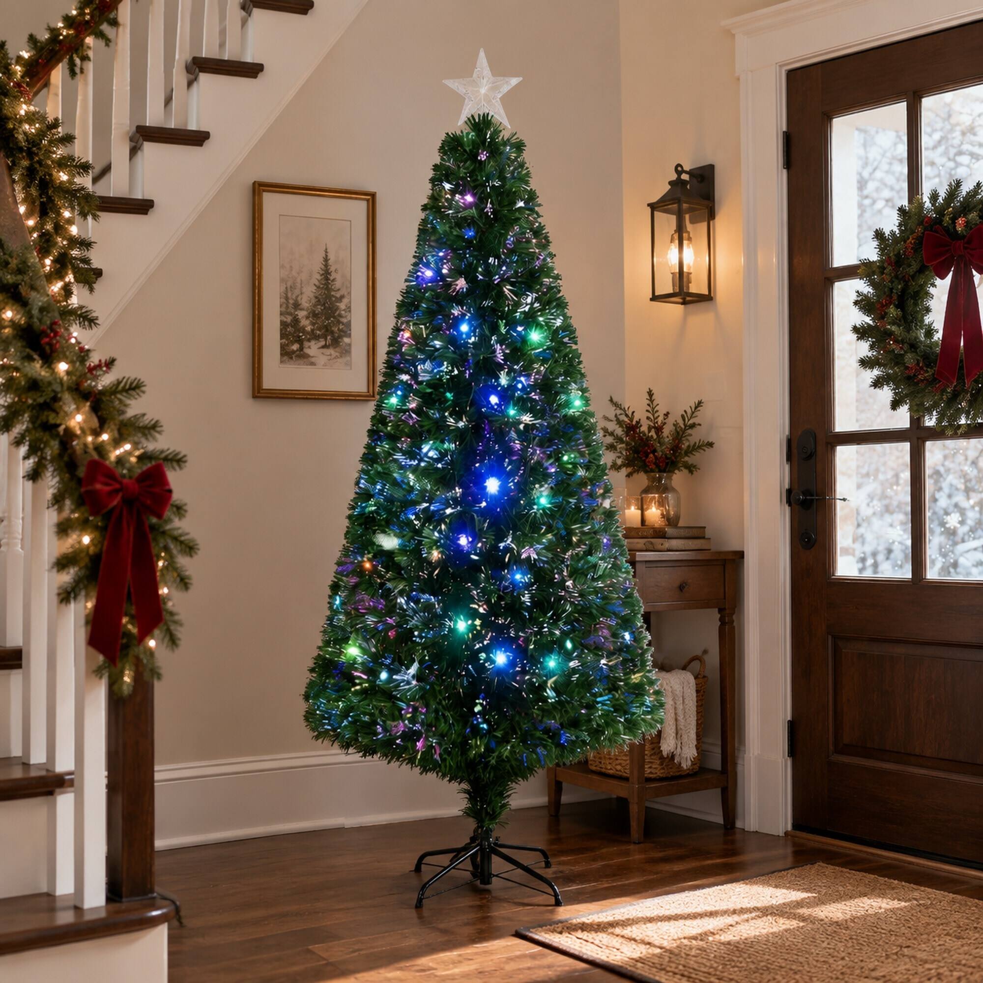 Alt View 1. RYHNUYNE - 6FT Pre-Lit Douglas Fir Christmas Tree With Realistic Branches and Warm LED Lights - Green.