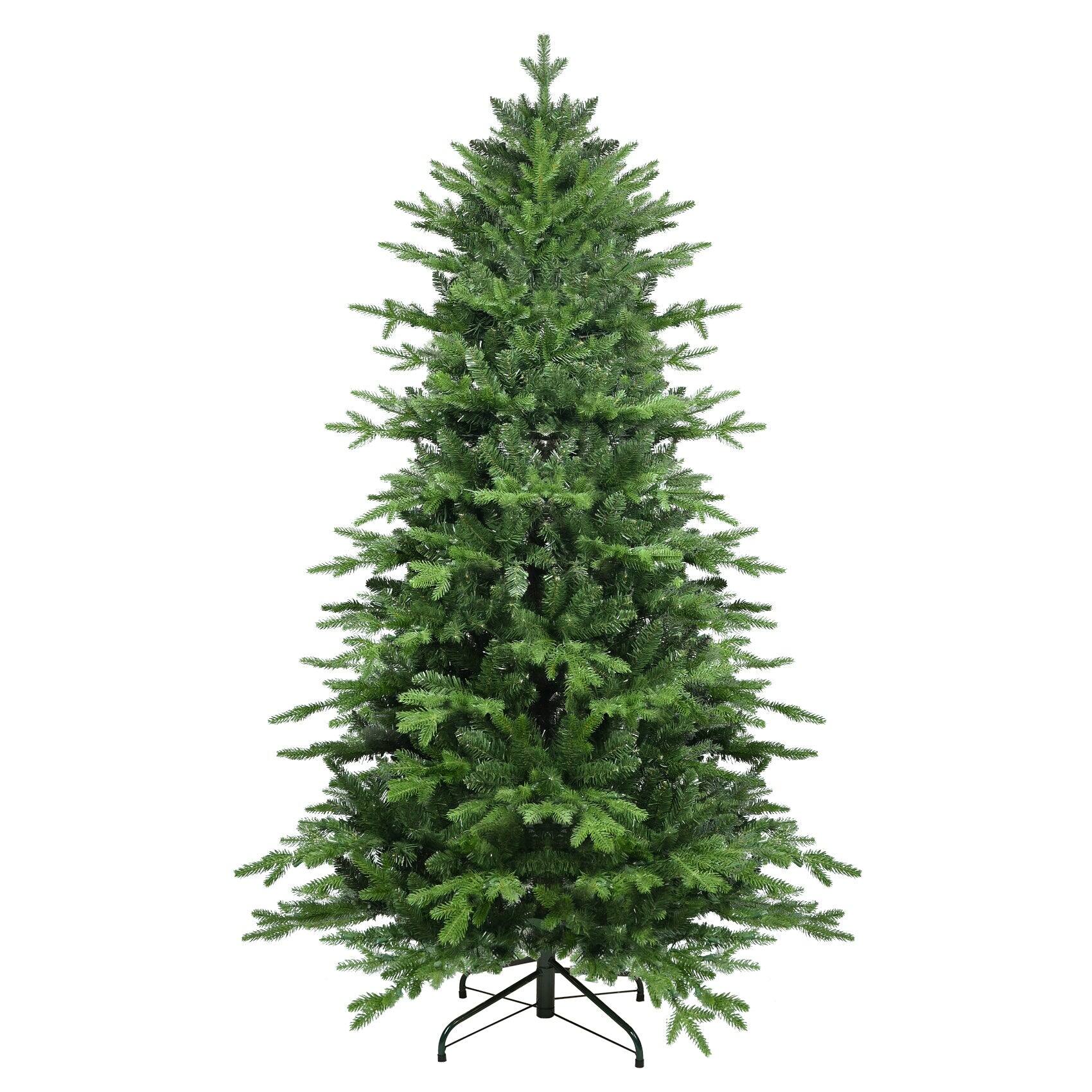 Front. BreeBe - 7.5FT Green PVC+PE Christmas Tree with 2856 Tips Full & Lush Hinged Tree with Metal Stand - Green.