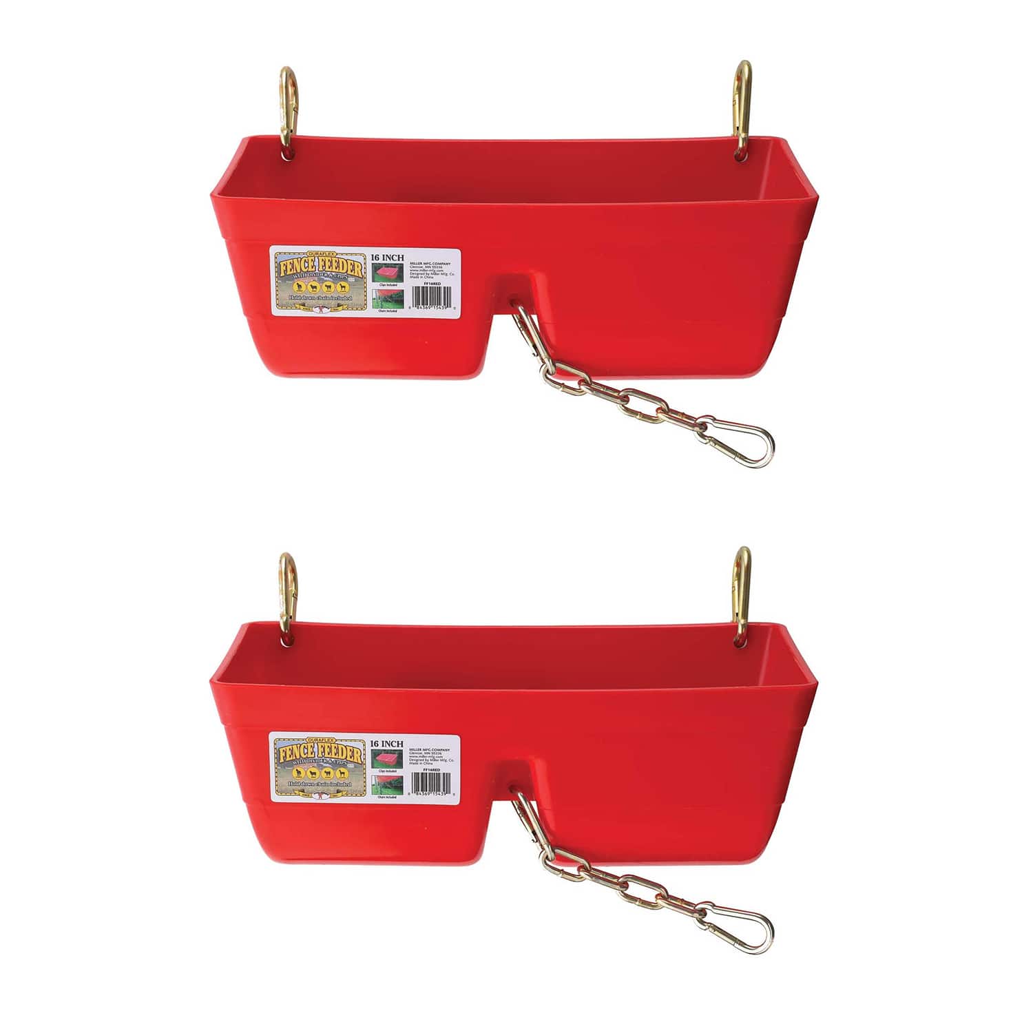 Little Giant - 9 Quart Heavy Duty Feed Trough Bucket Fence Feeder, (2 Pack) - Red