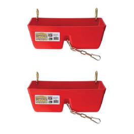 Little Giant - 9 Quart Heavy Duty Feed Trough Bucket Fence Feeder, (2 Pack) - Red