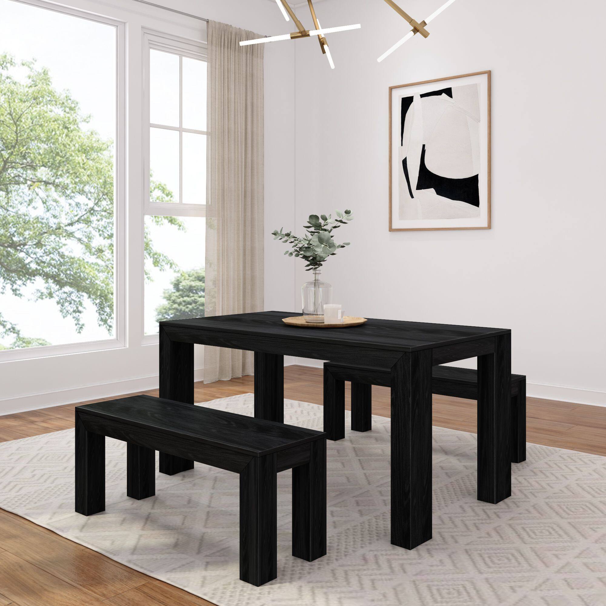Alt View 4. Plank+Beam - Modern Rectangular Dining Table (60in / 1524mm), Black Wirebrush - Black Wirebrush.