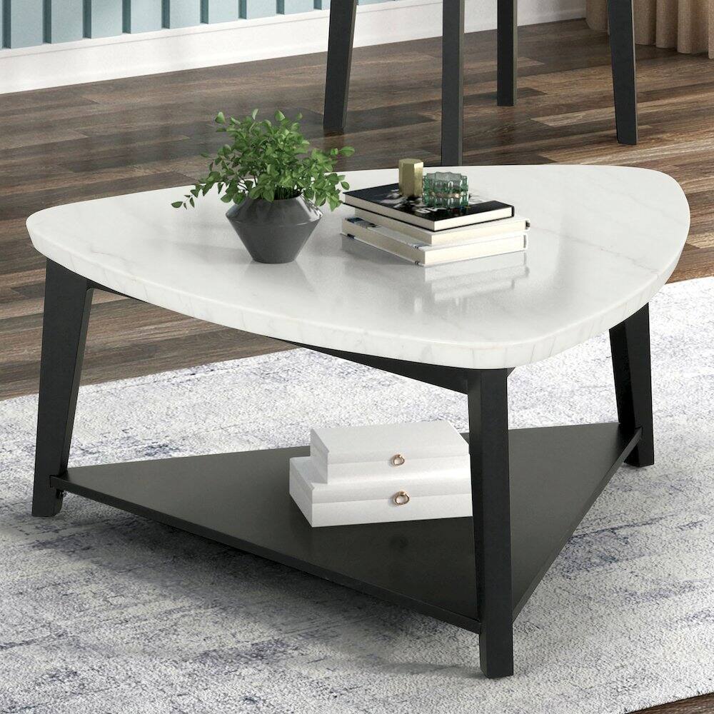 Alt View 1. Furniture of America - Isolde Wood and Marble Triangle Coffee Table in White - White.