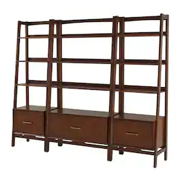 FurniFact - Floor Shelf Set with Large and Small Freestanding Etagere Units - Mahogany